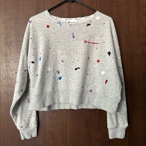 Champion Gray Paint Splatter Moisture Wicking Cropped Sweatshirt Women's Size S